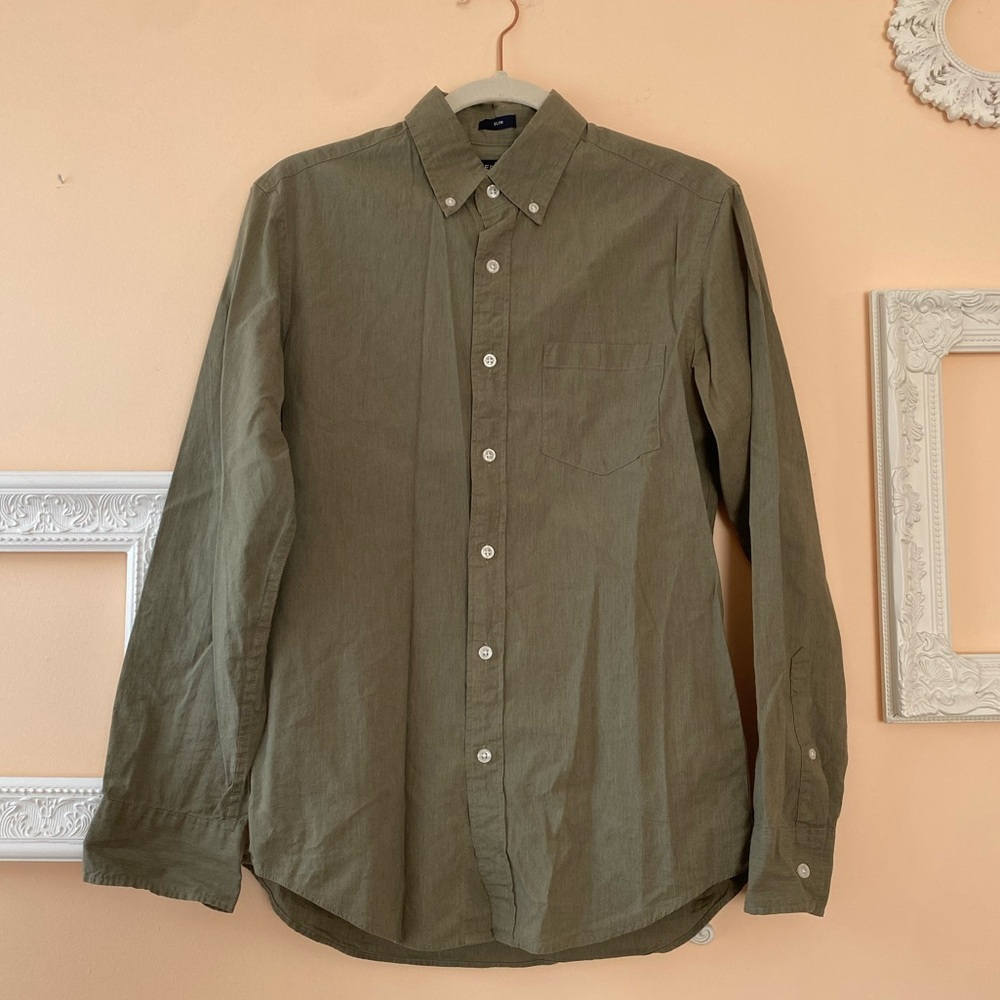 J Crew Olive Green Men's Button Down Shirt Size M